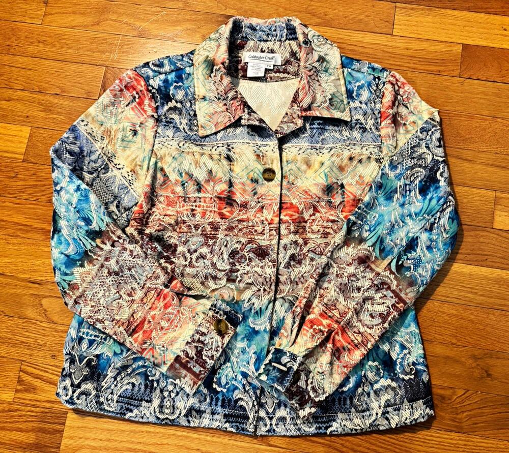 Coldwater Creek Women’s Petite PM Multicolor Paisley Button Jacket